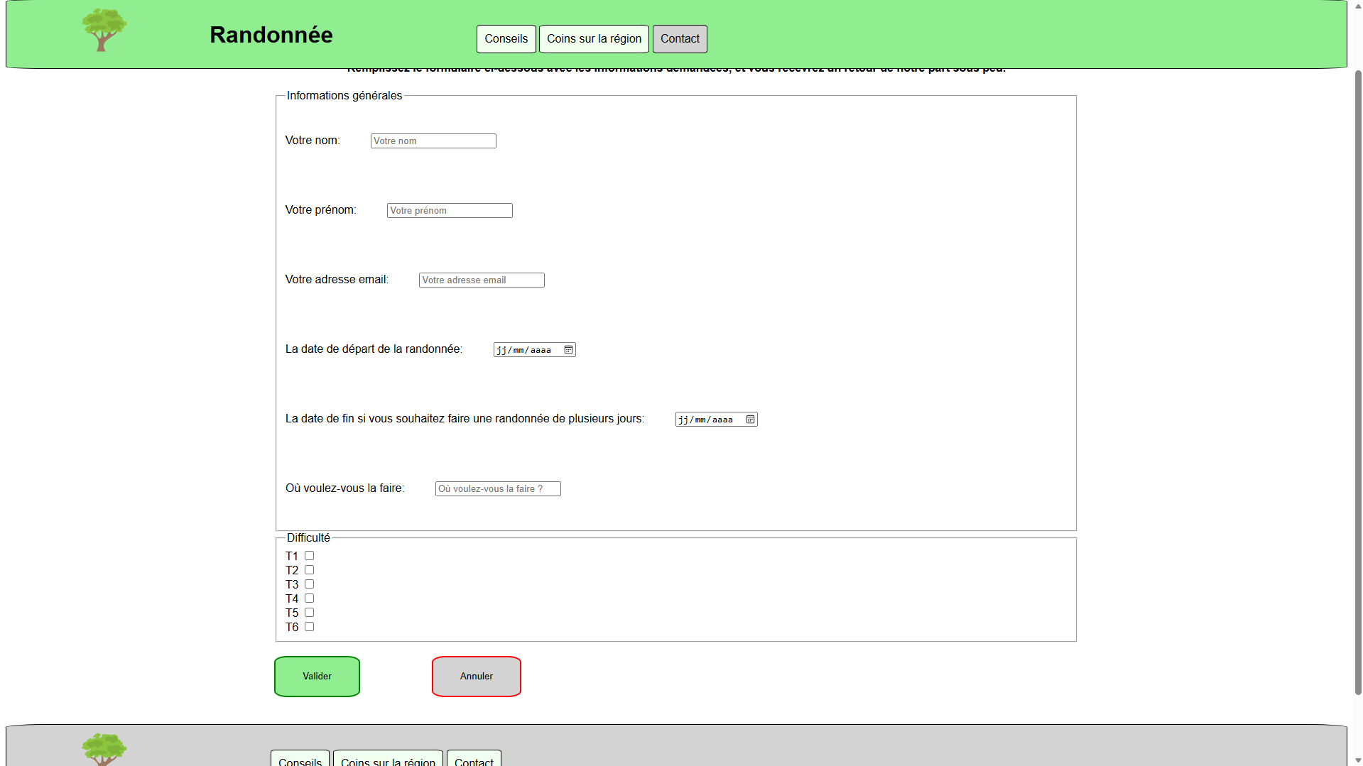 Page Contact du site